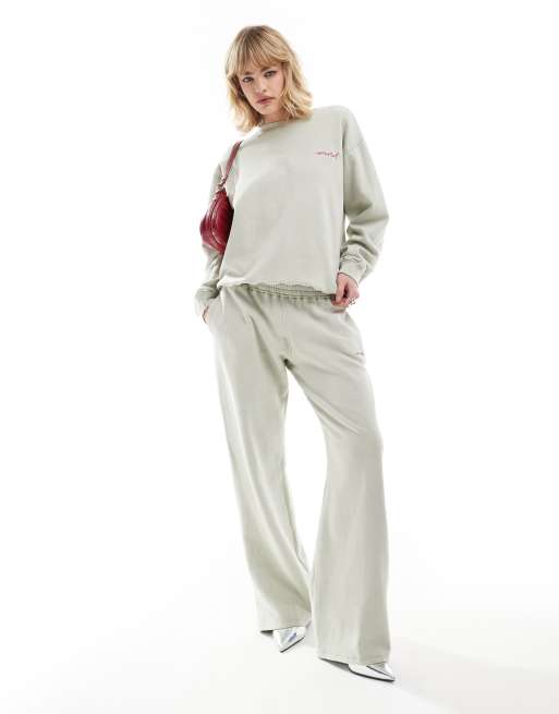 Motel oversized embroidered wide leg sweatpants in gray - part of a set
