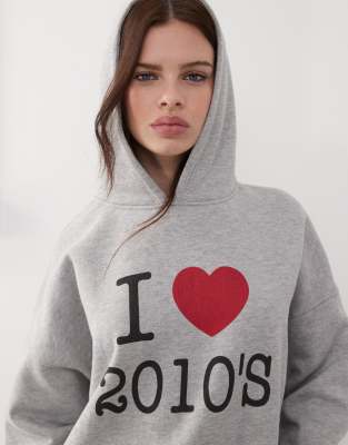 oversized I heart 2010s graphic hoodie in gray heather - part of a set