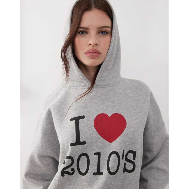 Motel oversized I heart 2010s graphic hoodie in gray heather