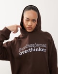 [Motel] Motel oversized slogan hoodie in bitter chocolate-Brown L Bitter chocolate