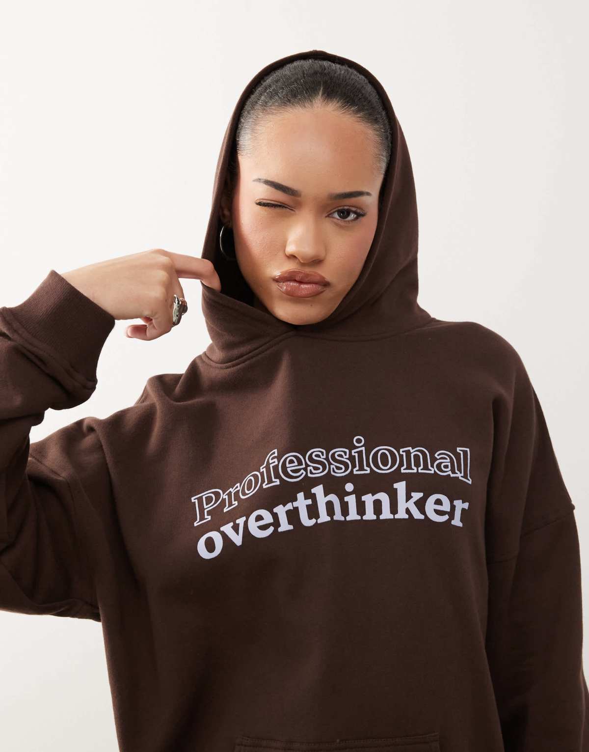Motel oversized slogan hoodie in bitter chocolate