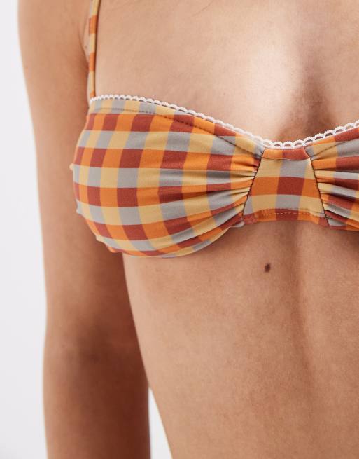 Motel Pali Bikini top in orange yellow check, 3 of 4