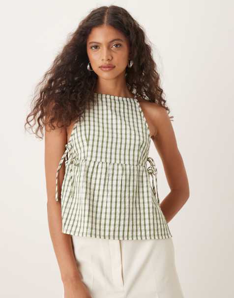 Motel palsi check tie side top in green - view 1