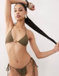 [Motel] Motel Pami bead detail bikini top in olive-Green L Olive