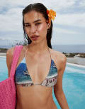 [Motel] Motel pami cote d'azur print bikini top in blue-Multi XS MULTI