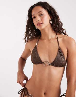 Motel Pami Co-ord Pami Spiral Bead Bikini Top In Brown