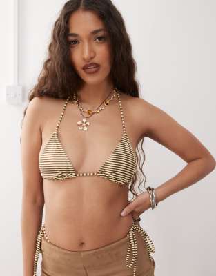Motel Pami Striped Bikini Top
