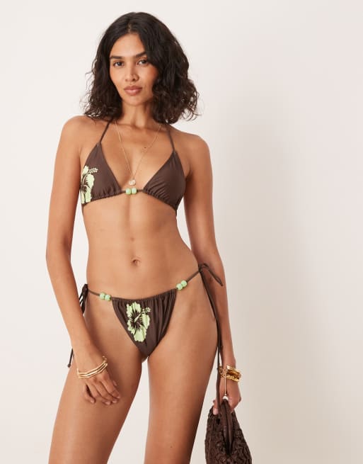 Motel - Pami - Triangel-bikinitop met hibiscusprint in bruin