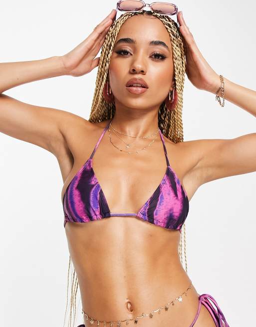 Motel Pami triangle bikini top in tropical rave pink