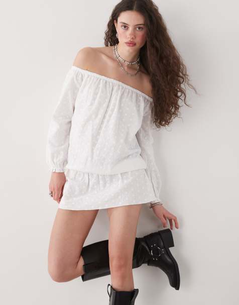 Motel panasi off-shoulder mini smock dress in off-white - view 1