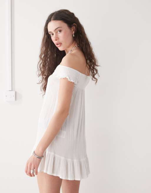 Motel panasi off the shoulder mini smock dress in off white