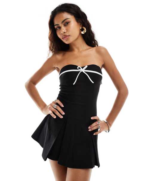 Motel panolia bow front pleat mini dress in black and white - view 1