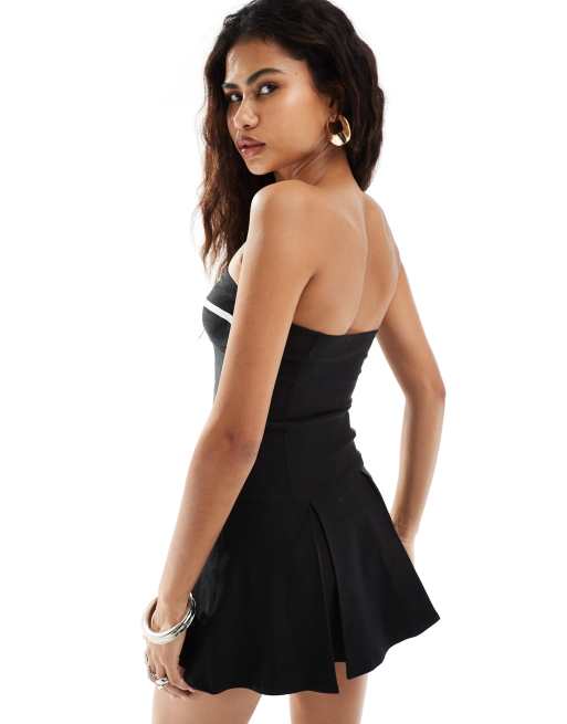 Motel panolia bow front pleat mini dress in black and white | ASOS