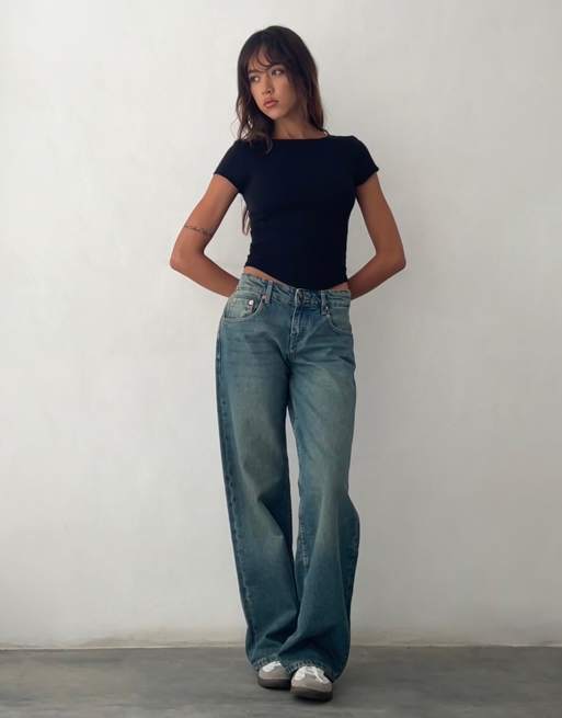 Motel - Parallel - Blågrønne jeans med lav talje i vintage-stil