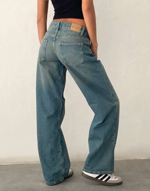 Motel – Parallel – Jeans in Vintage-Blaugrün mit niedrigem Bund und geradem Schnitt, 3 von 4