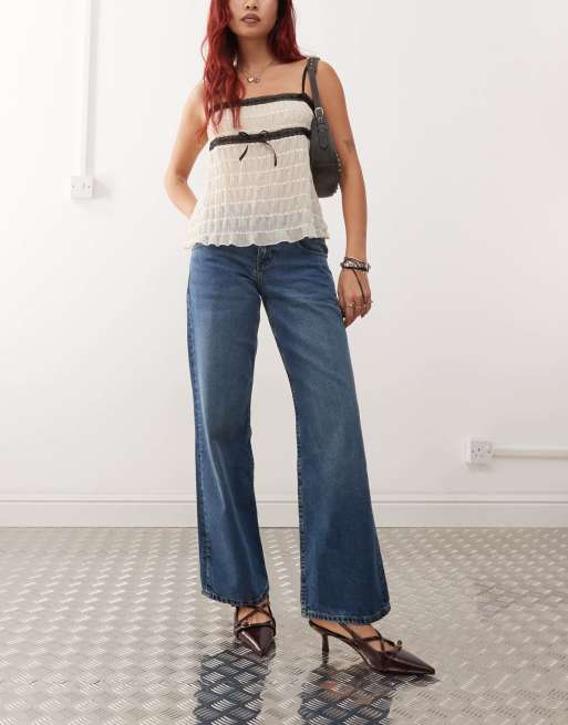 Motel - Parallel - Jeans met lage taille in gebruikt middenblauw