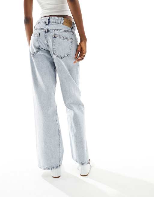 Motel - Parallel - Jeans met lage taille in lichtblauw met acid wash, 2 van 5