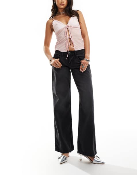 Motel - Parallel jeans met lage taille in zwart-grijs met wassing - view 1
