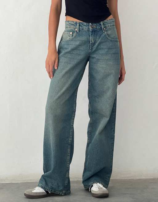 Motel - Parallel - Jeans met rechte pijpen en lage taille in vintage blauwgroen, 3 van 4