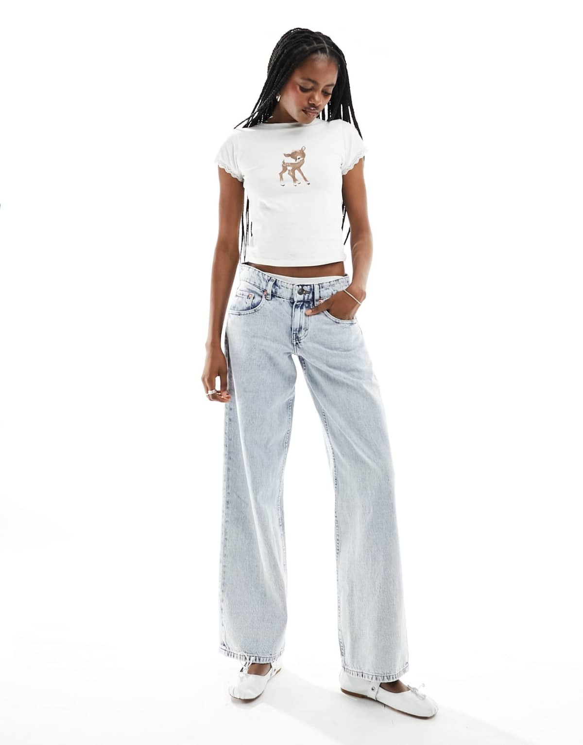 Motel parallel leg low rise jeans in 80s light blue wash