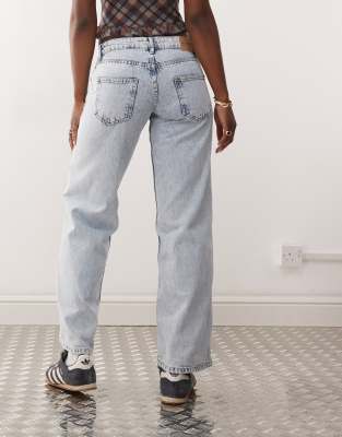 Shop Motel Parallel Leg Low Rise Jeans In Blue