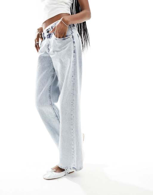 Motel parallel leg low rise jeans in 80s light blue wash, 4 of 5