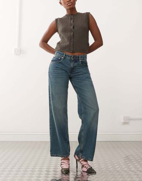 Motel parallel leg low rise jeans in bright blue - view 1