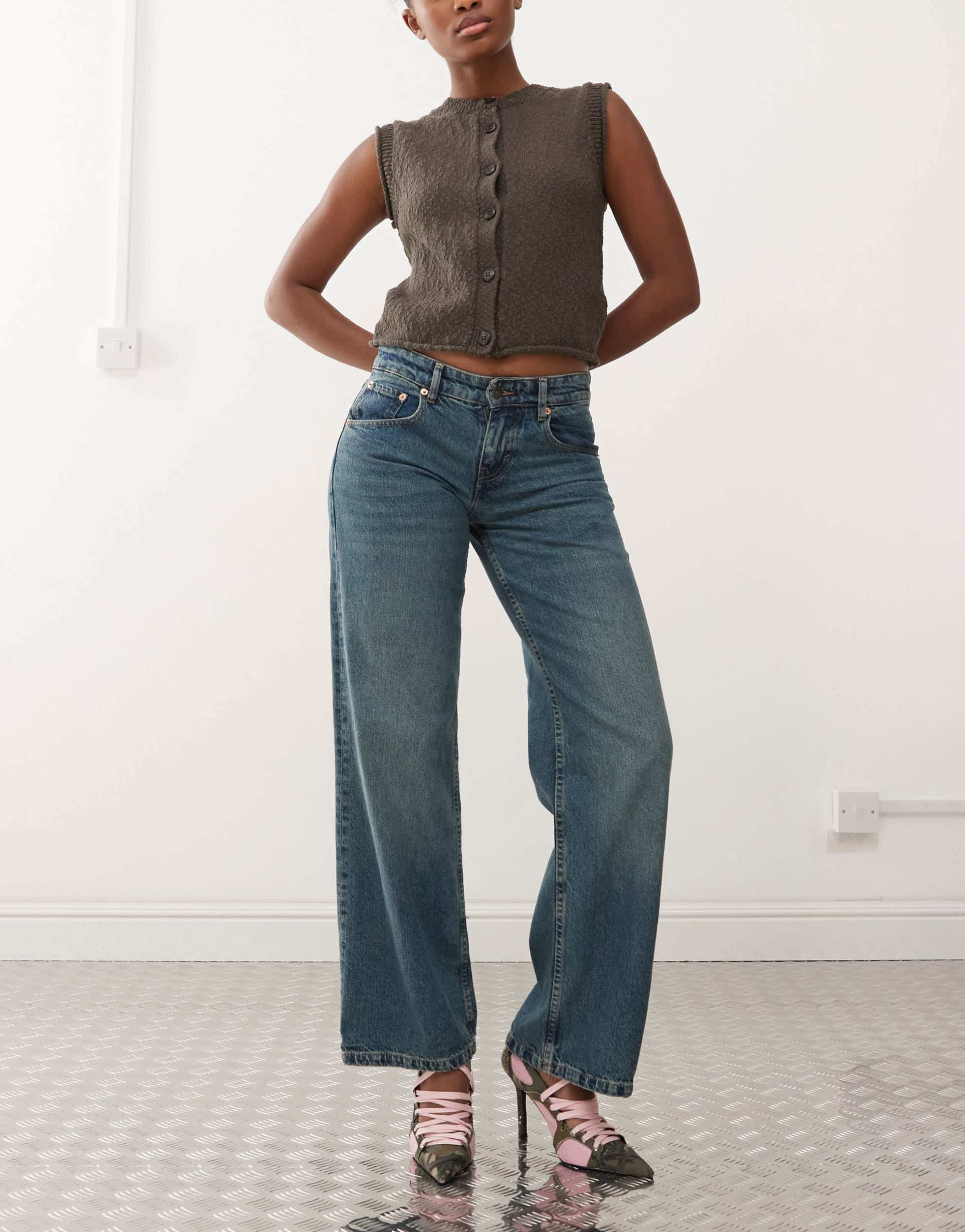 motel parallel leg low rise jeans in bright blue