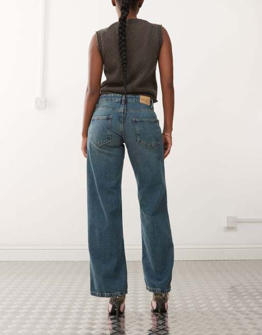 Motel parallel leg low rise jeans in bright blue