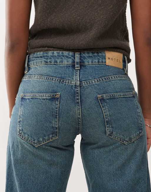 Motel parallel leg low rise jeans in bright blue, 4 of 5