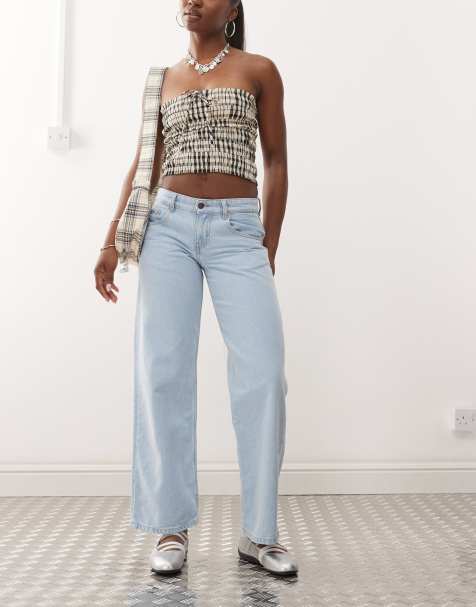 Motel parallel leg low rise jeans in light wash blue - view 1