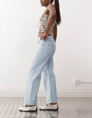 Motel Parallel Leg Low Rise Jeans In Blue
