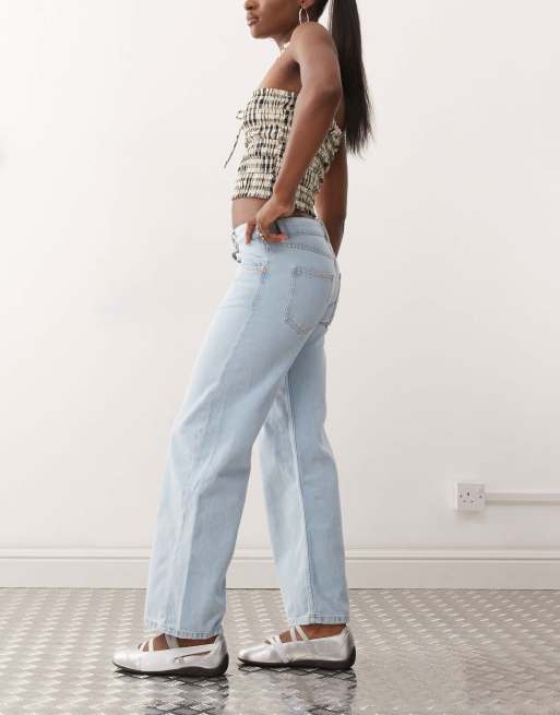 Motel parallel leg low rise jeans in light wash blue