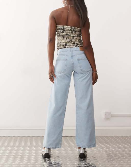 Motel parallel leg low rise jeans in light wash blue