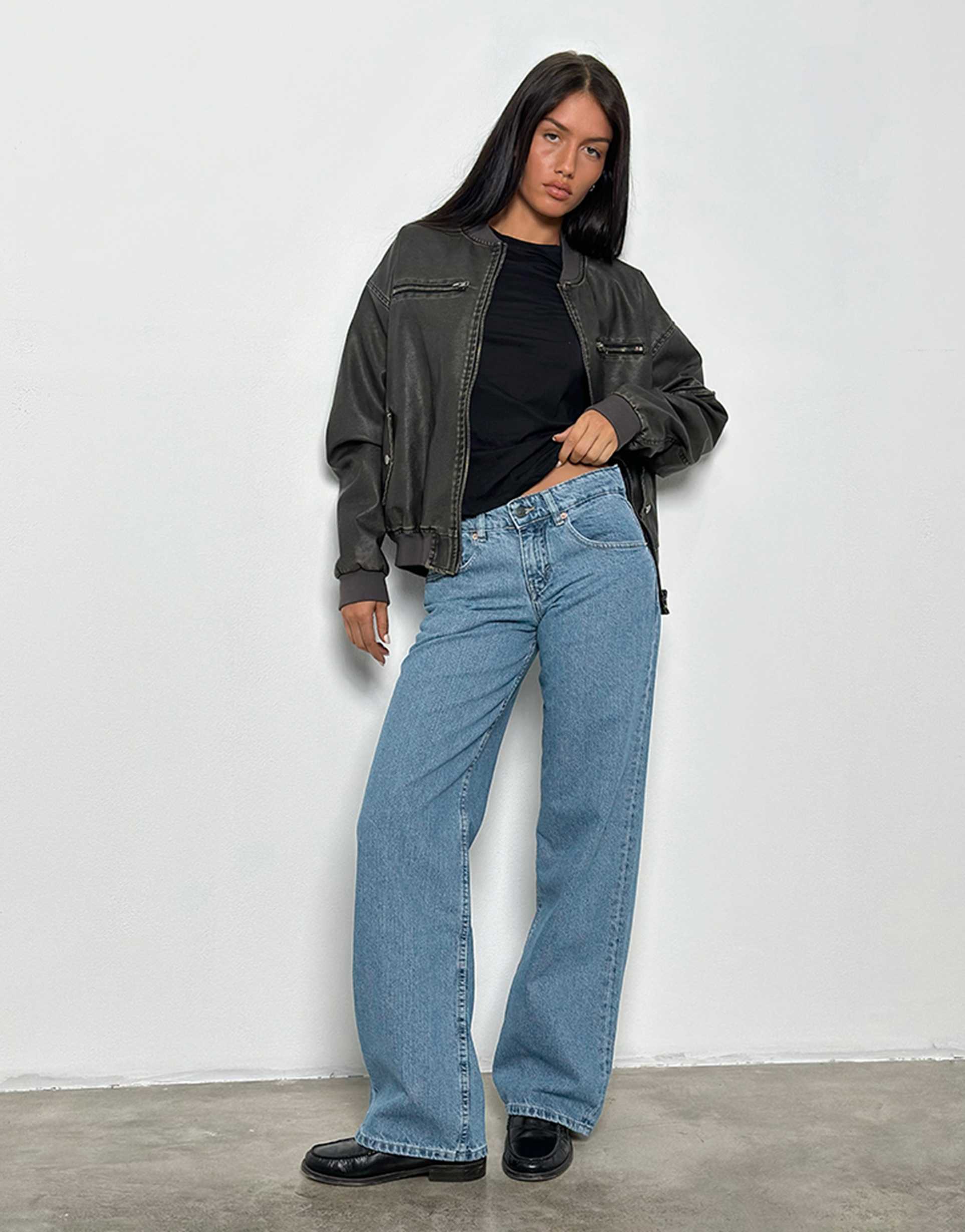 motel parallel low rise jeans in blue stone