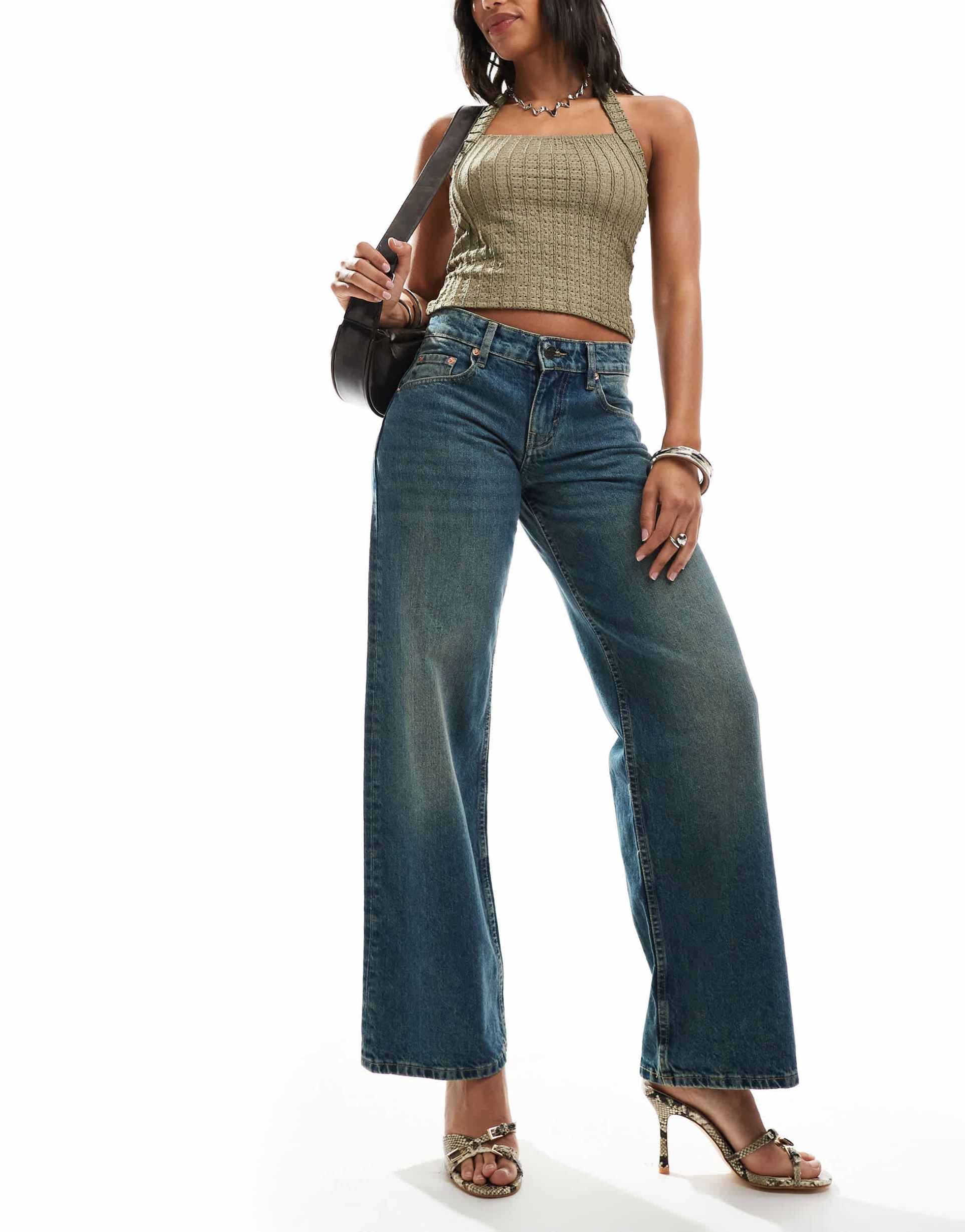 motel parallel low rise jeans in steel blue