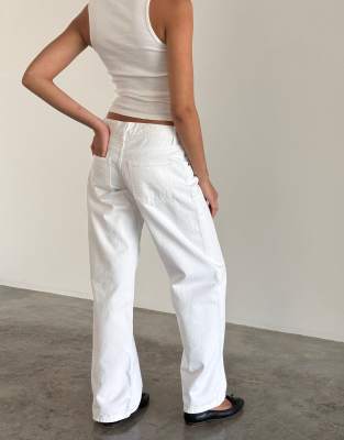 Motel Parallel Low Rise Jeans In White