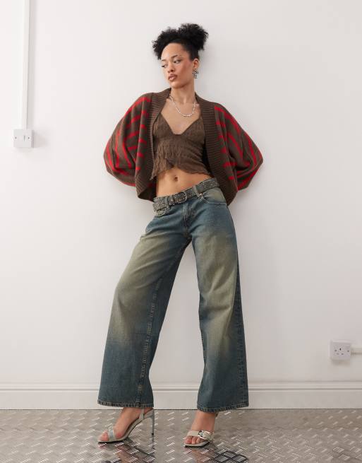 Motel Pasha striped knitted shrug in red and brown, 3 of 4