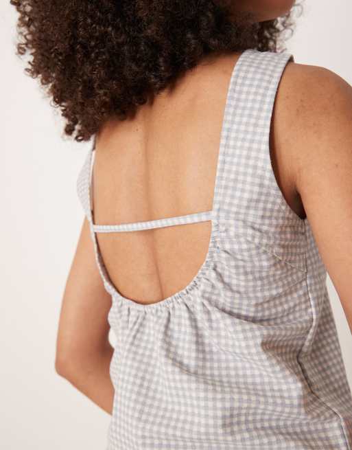 Motel pasila micro gingham shift top in blue grey (part of a set), 2 of 4