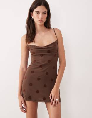 Motel Pastila Polka Dot Mini Dress In Brown