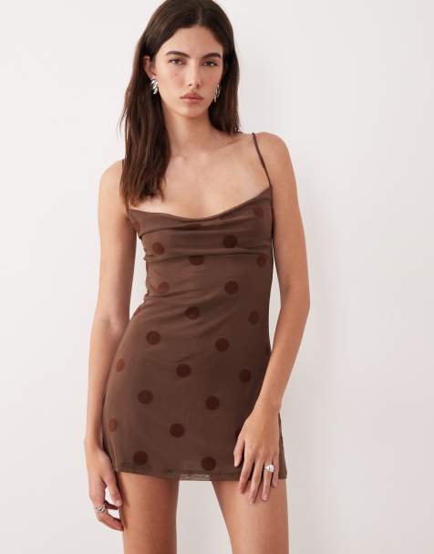 Motel Pastila polka dot mini dress in brown - view 1