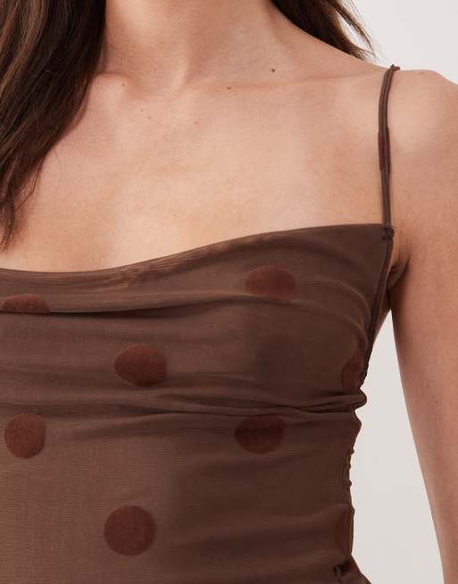 Motel Pastila polka dot mini dress in brown, 4 of 4