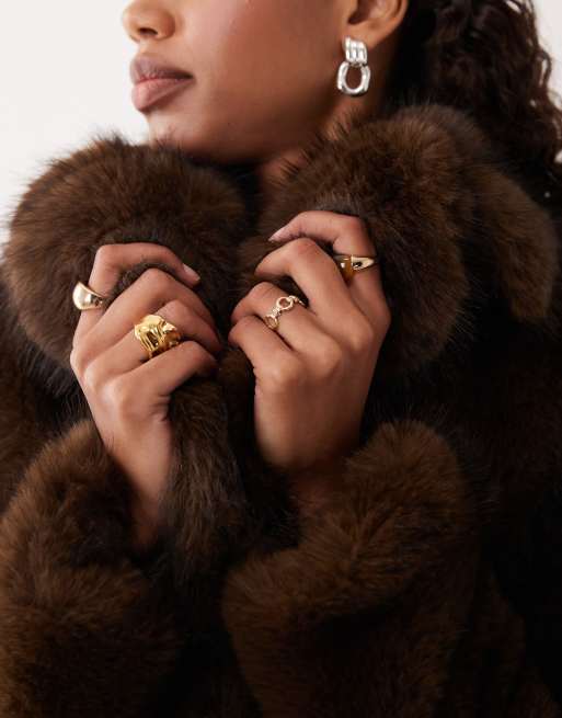 Motel pepita faux fur coat in dark brown, 4 of 4