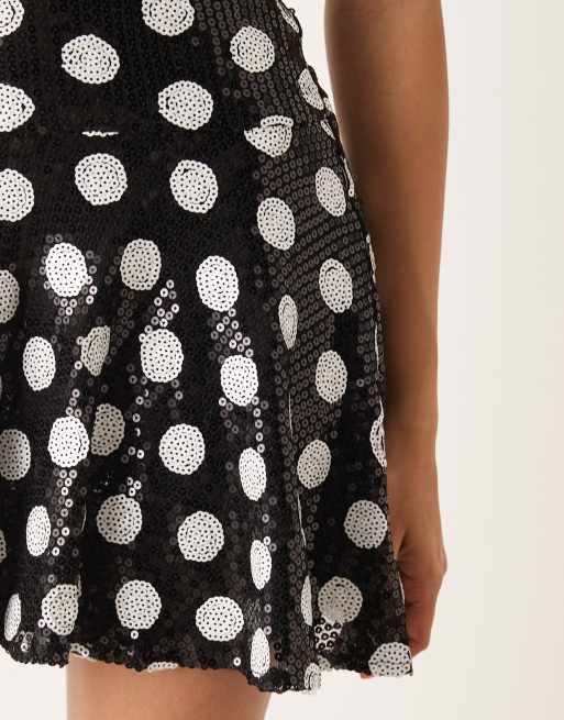 Motel pipo bandaeu drop waist mini dress in polka dot sequin, 3 of 4