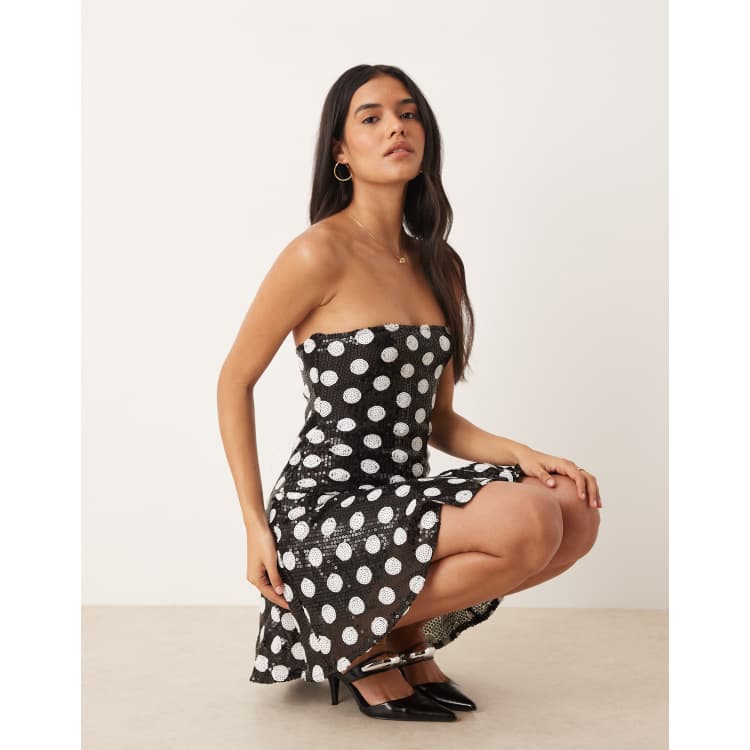 Motel pipo strapless dropped waist mini dress in polka dot sequins-Multi