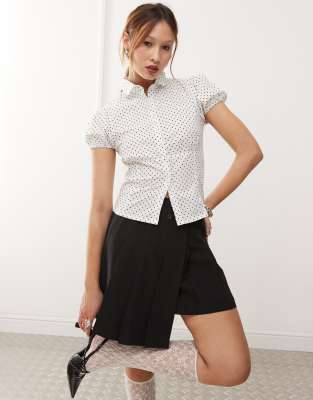 Motel Polka Dot Fitted Blouse In White In White