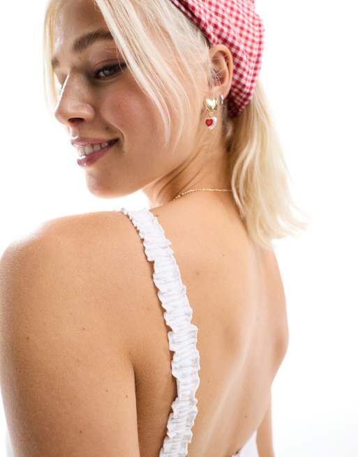 Motel – Popeline-Trägerkleid in gebrochenem Weiß mit Schleifendetail, 2 von 4
