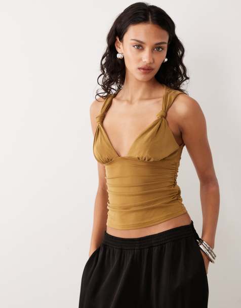 Motel Priska knotted cupro top in chartreuse - view 1