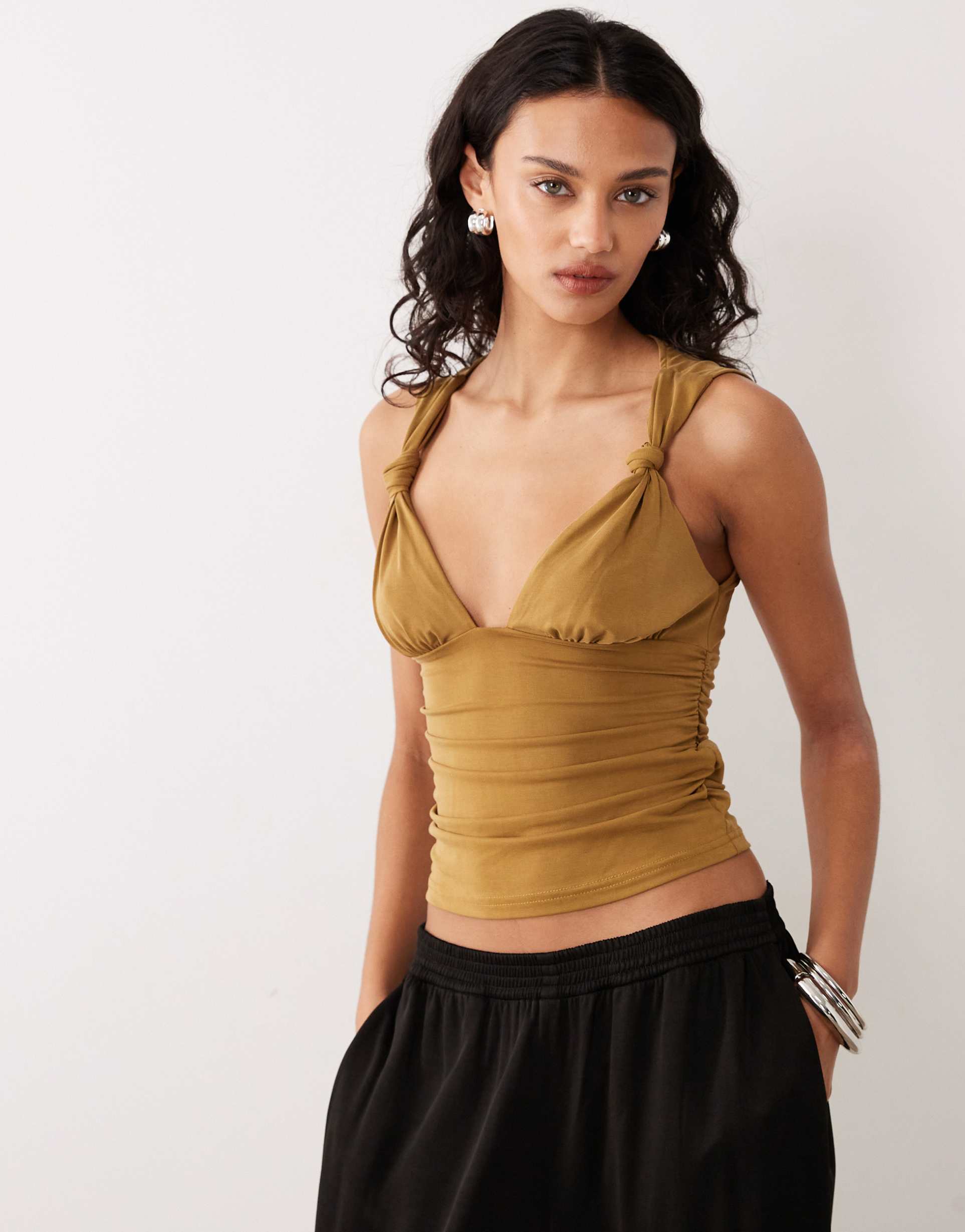 motel priska knotted cupro top in chartreuse