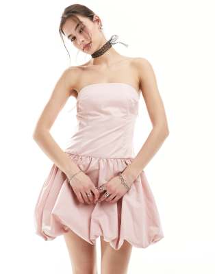 Motel Puffball Bandeau Mini Dress In Baby Pink